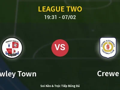 🔴 Trực Tiếp: Crawley Town 0-0 Crewe – Link Xem League Two (Full HD)